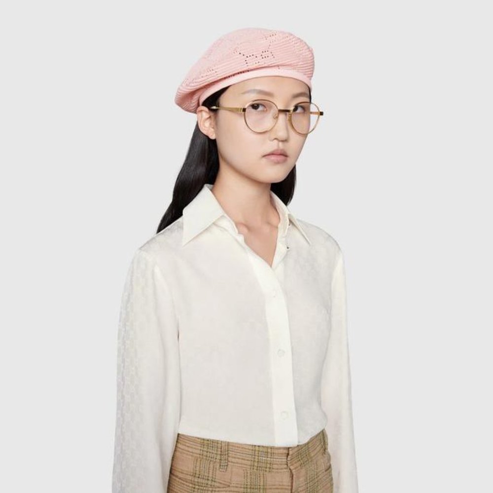 Gucci Beret Crochet Perforated Hat Pink Size Medium - Picture 15 of 15